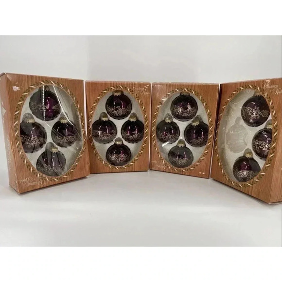 Christmas by Krebs Glass Ornaments Black Cherry Victorian Scroll Set of 15 - Picture 1 of 13